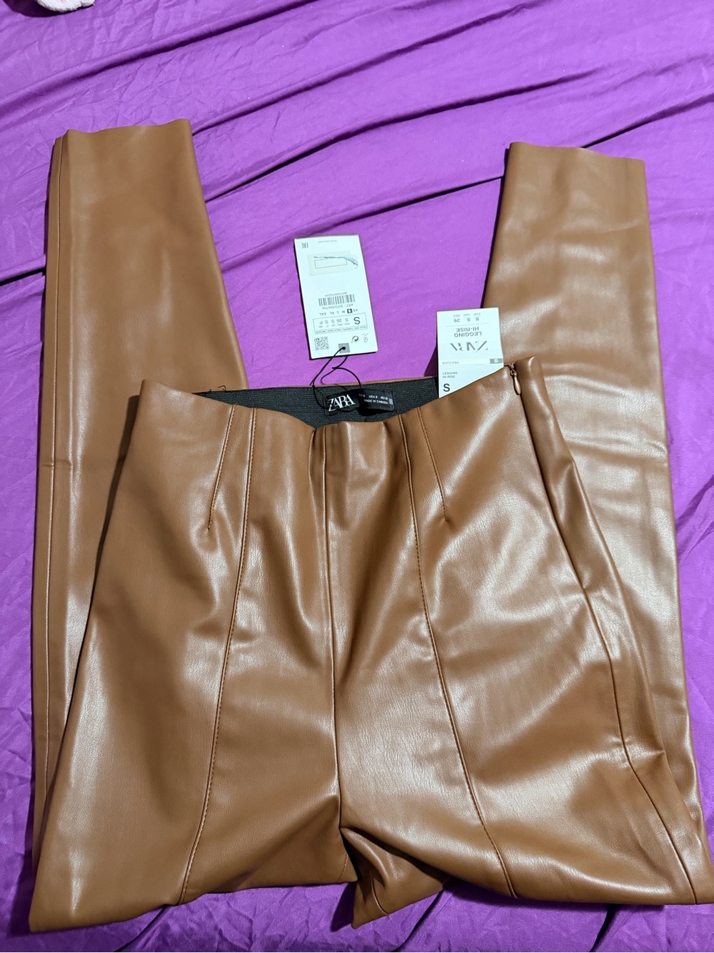 ZARA Faux Leather Skinny Pants in Cognac